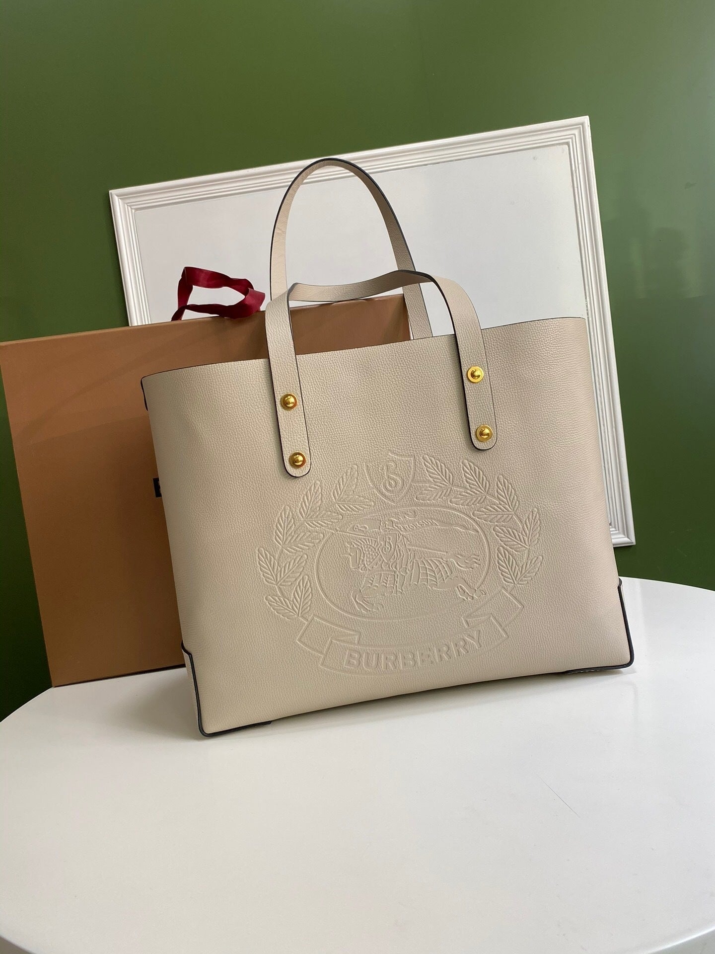 Burberry Embossed Crest Leather Tote