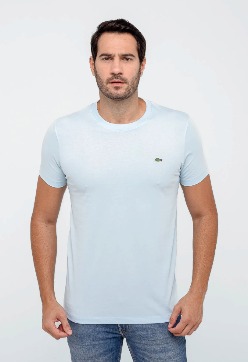 Kit 3 Camisetas Lacoste Básica Regular Fit Pima- Sale Azul Claro/Vermelho/Branco