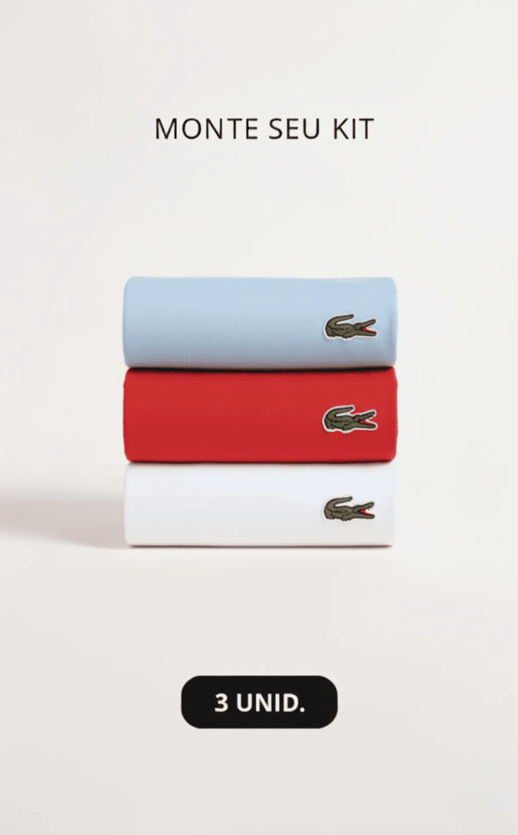 Kit 3 Camisetas Lacoste Básica Regular Fit Pima- Sale Azul Claro/Vermelho/Branco