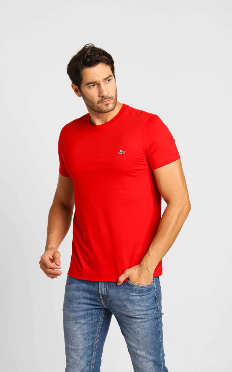 NATAL E ANO NOVO - Lacoste Básica Regular Fit Pima- Sale Branco/Vermelho