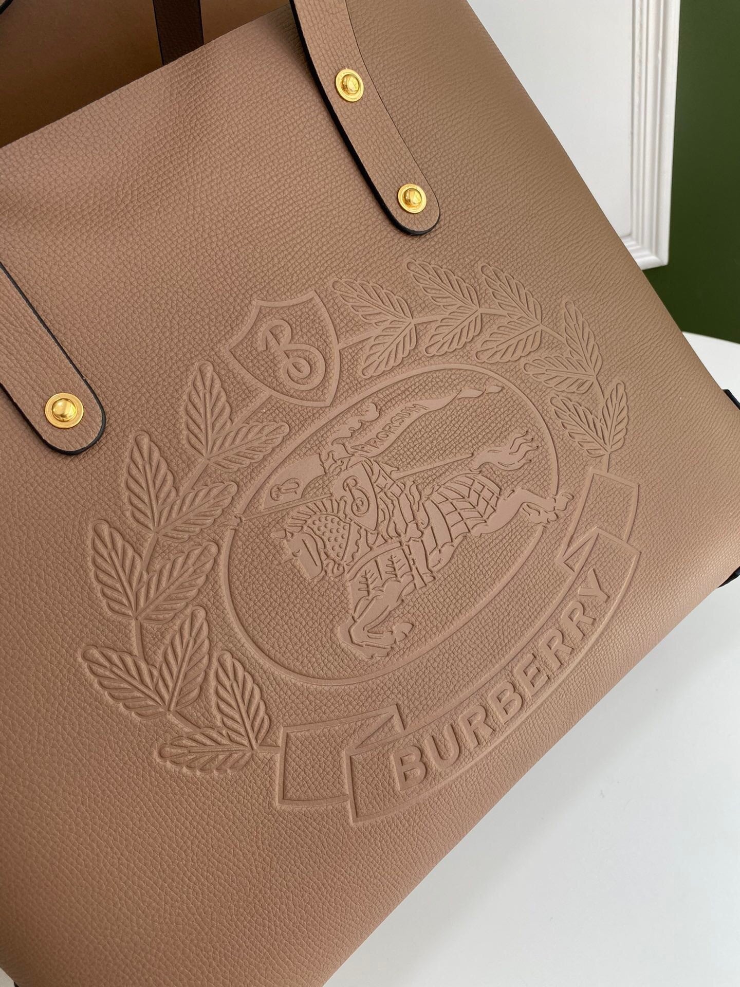 Burberry Embossed Crest Leather Tote