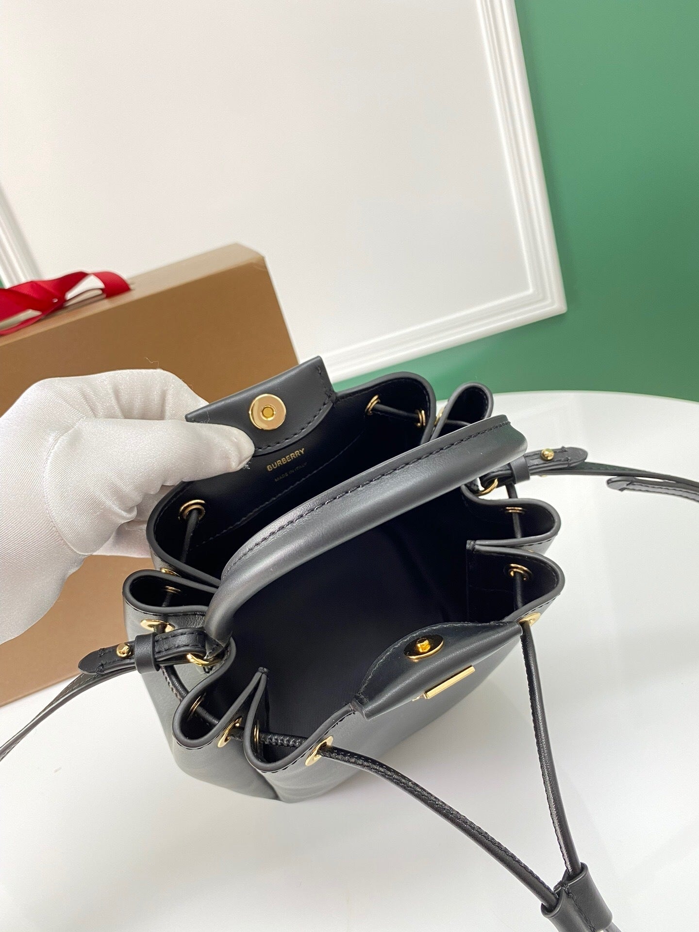 BURBERRY Monogram Motif leather Bucket Bag Black