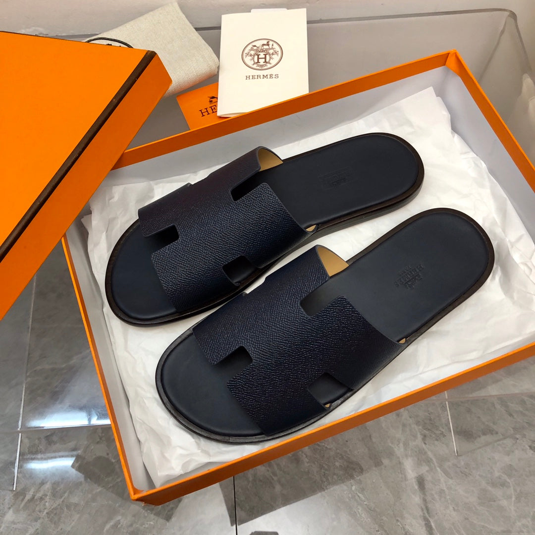 Hermes Izmir Sandal Noir Smooth Calfskin Leather Black