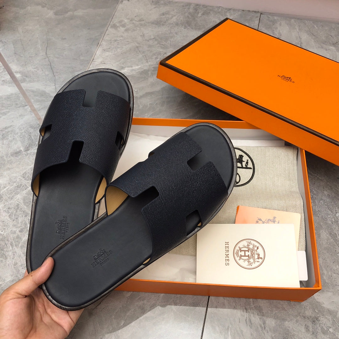 Hermes Izmir Sandal Noir Smooth Calfskin Leather Black