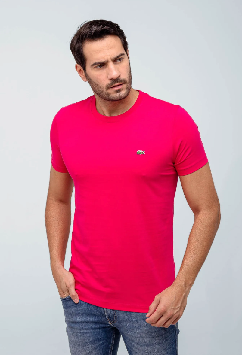 Camiseta Lacoste Básica Regular Fit Pima - Sale Rosa Escuro