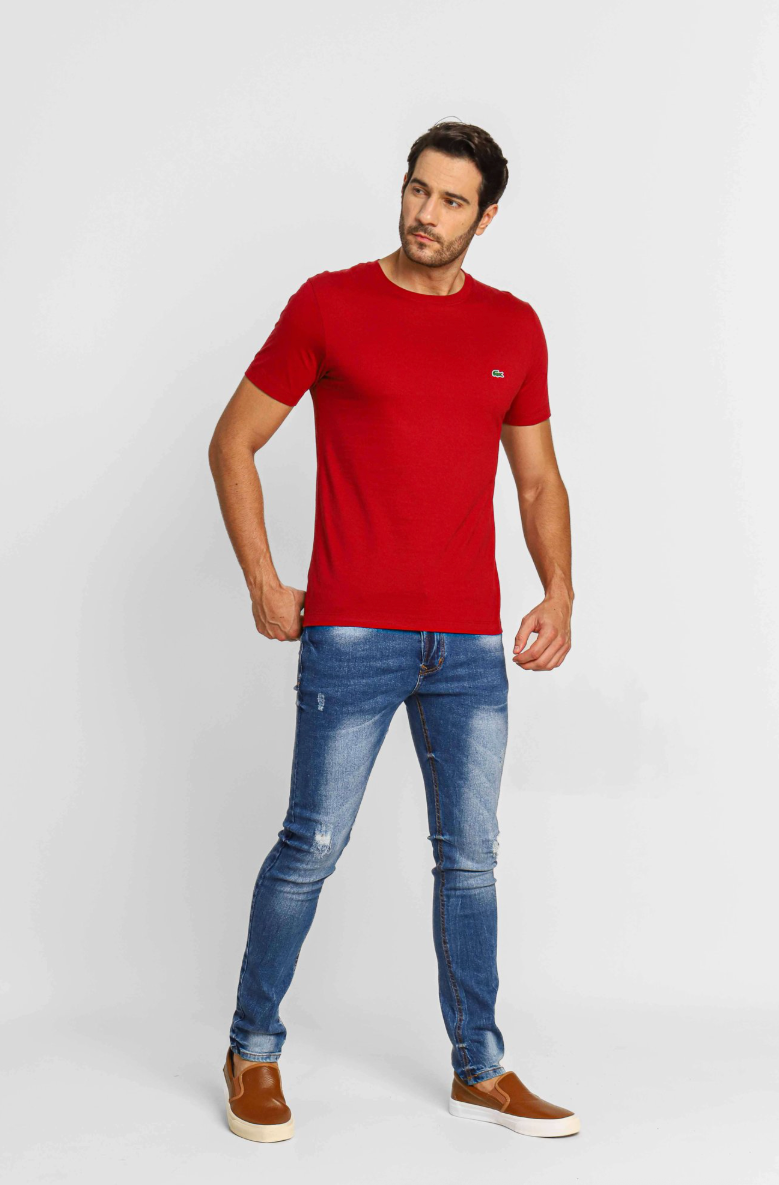 Camiseta Lacoste Básica Regular Fit Pima - Sale Vinho