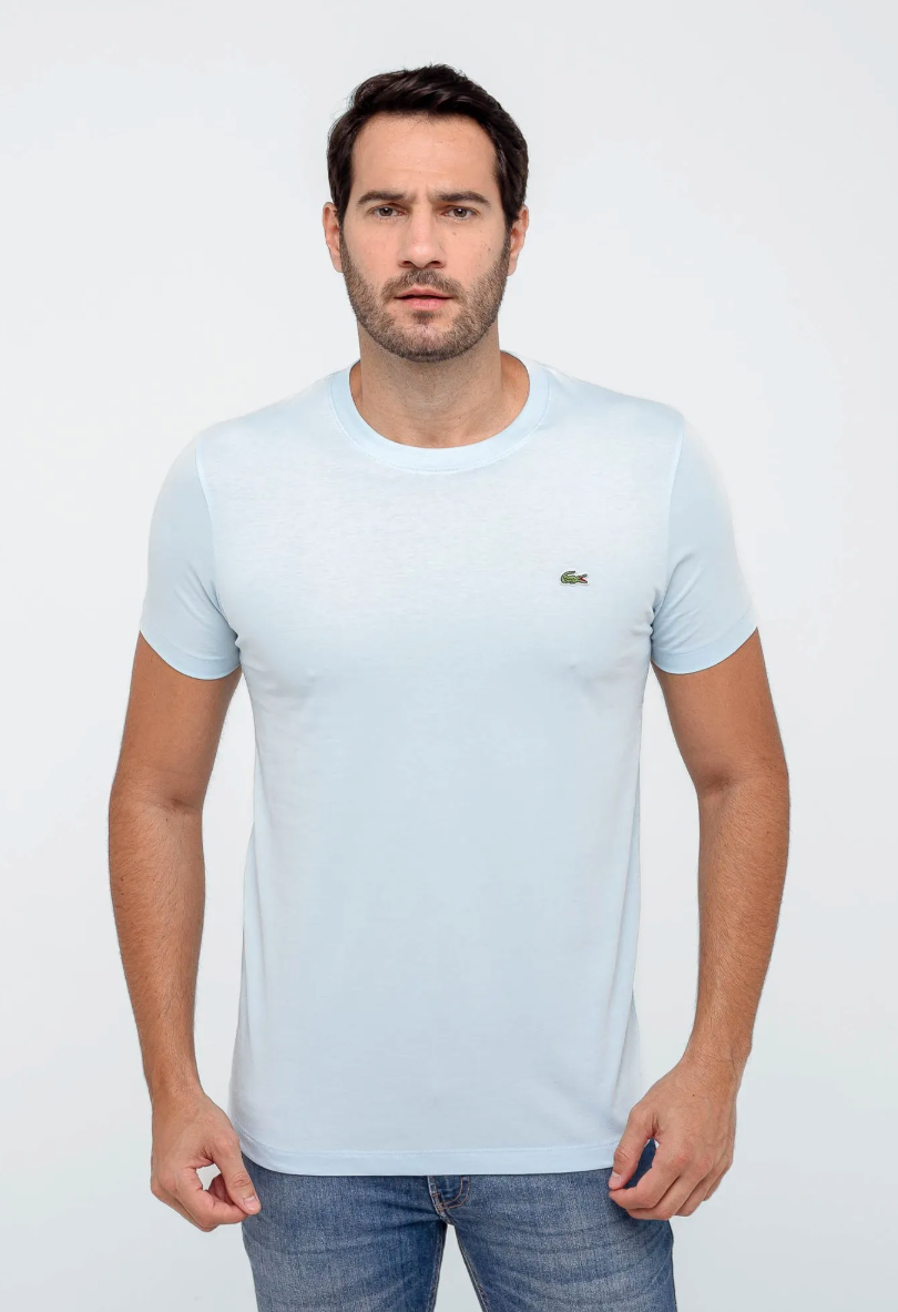 Kit 3 Camisetas Lacoste Básica Regular Fit Pima- Sale Azul Claro/Vermelho/Branco