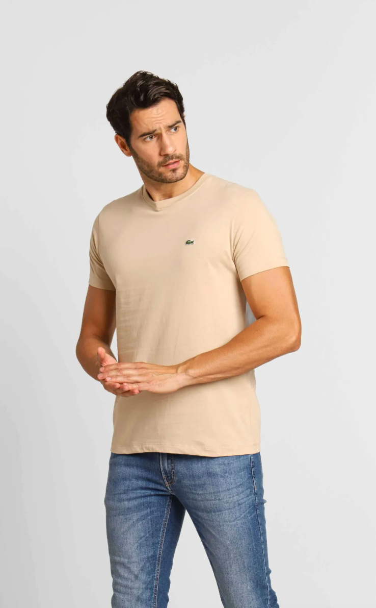 Kit 3 Camisetas Lacoste Básica Regular Fit Pima- Sale Preto/Bege/Vermelho