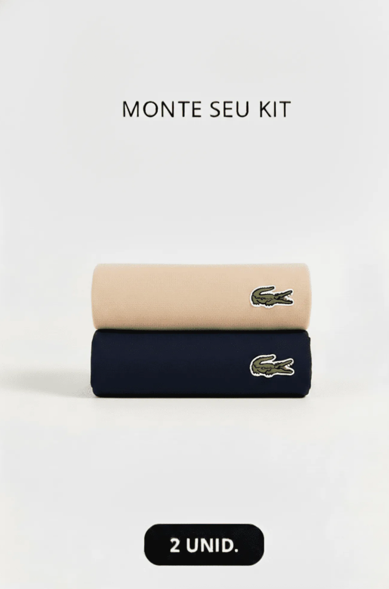 Kit 2 Camisetas Lacoste Básica Regular Fit Pima- Sale Bege/Marinho