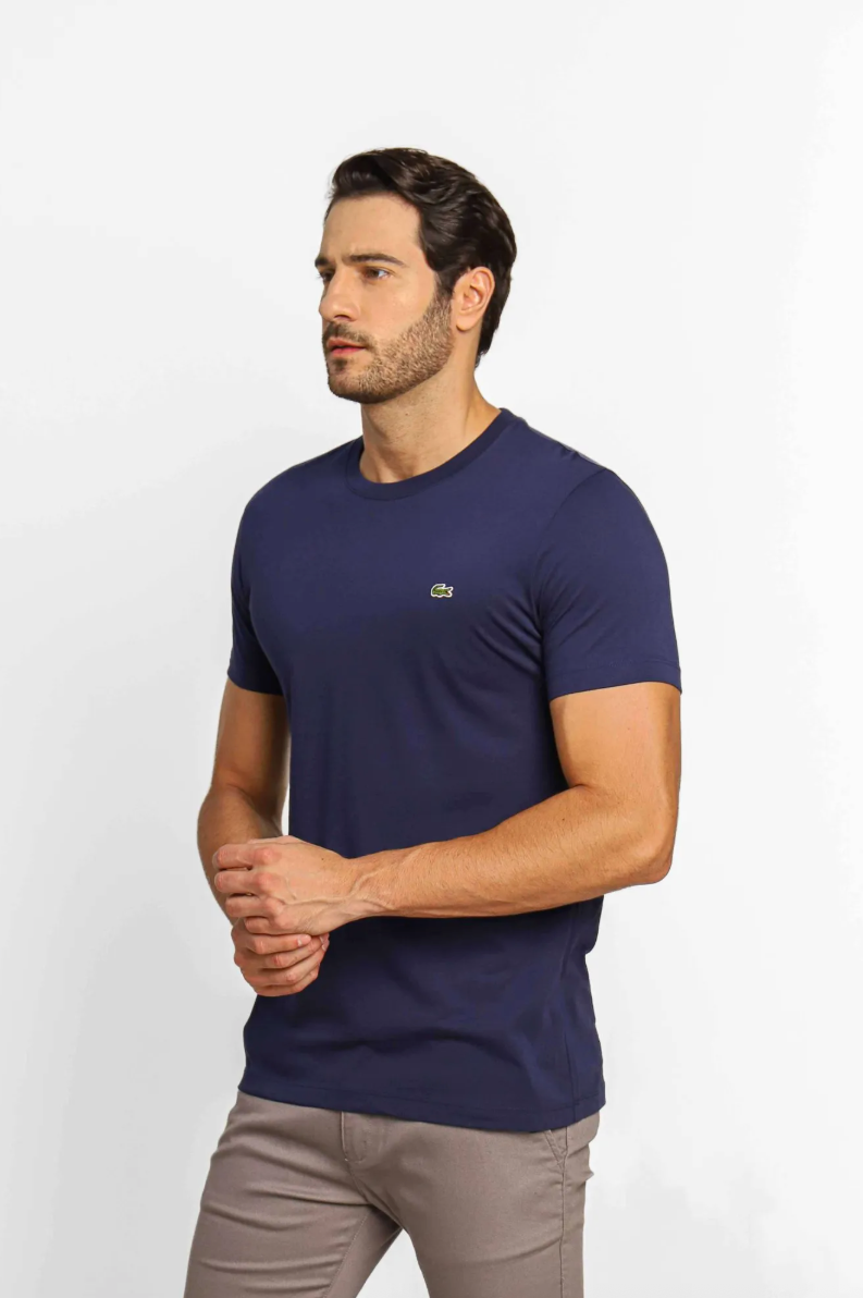 Kit 2 Camisetas Lacoste Básica Regular Fit Pima- Sale Bege/Marinho