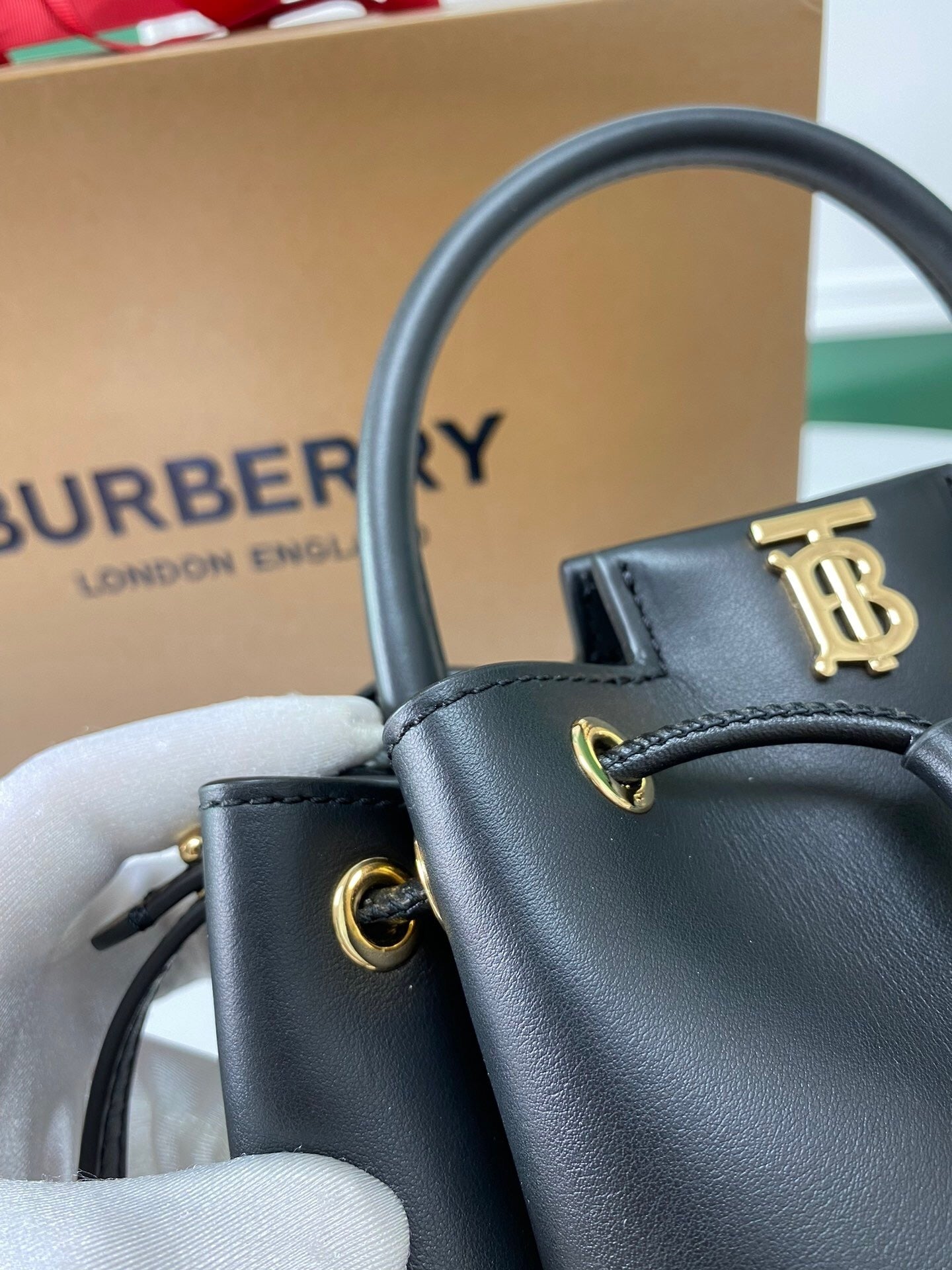 BURBERRY Monogram Motif leather Bucket Bag Black