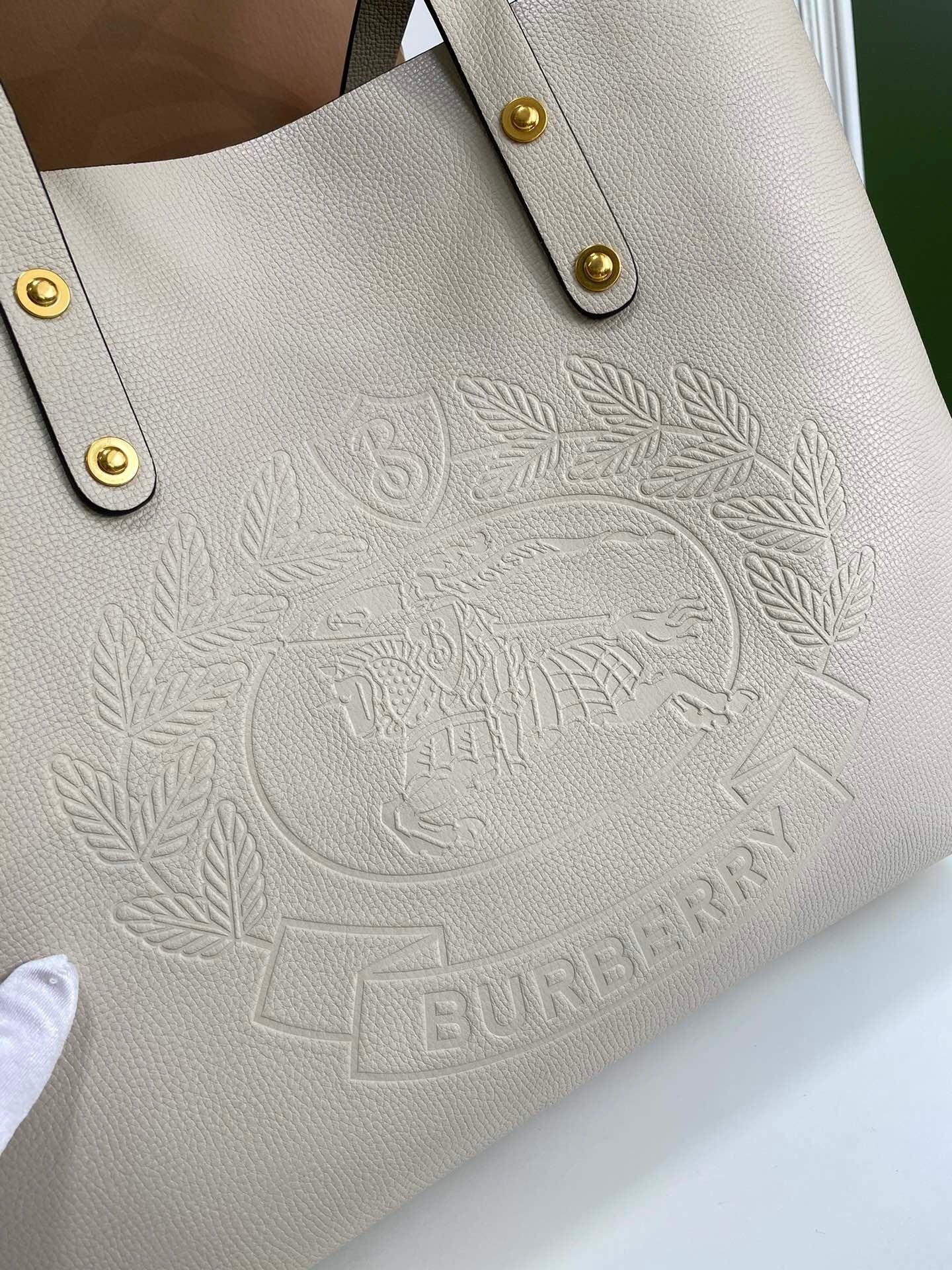 Burberry Embossed Crest Leather Tote