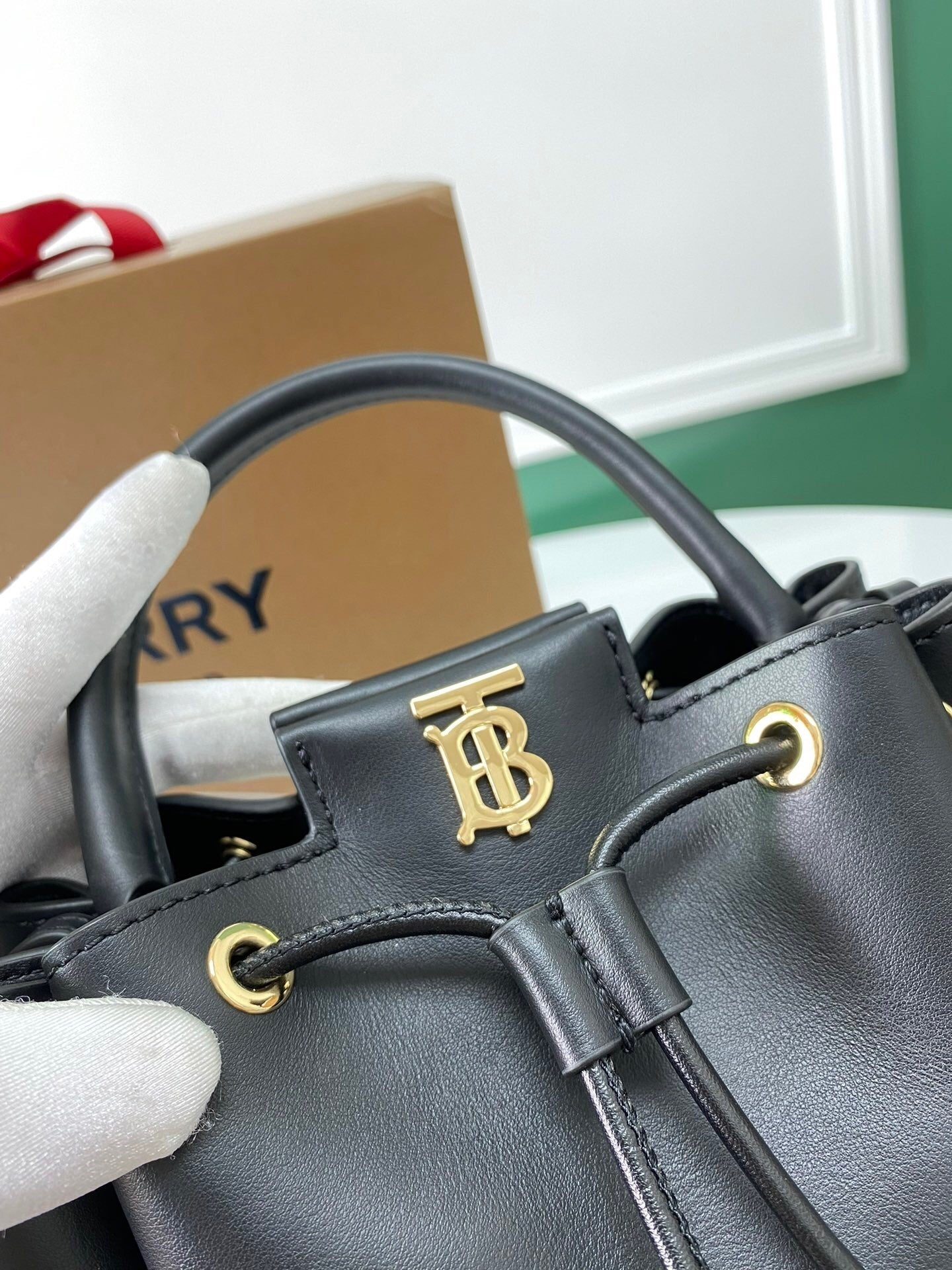 BURBERRY Monogram Motif leather Bucket Bag Black
